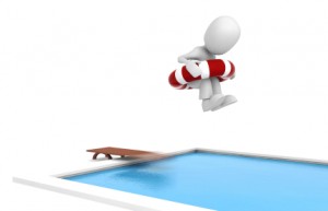 3d man jumping in a swiming pool